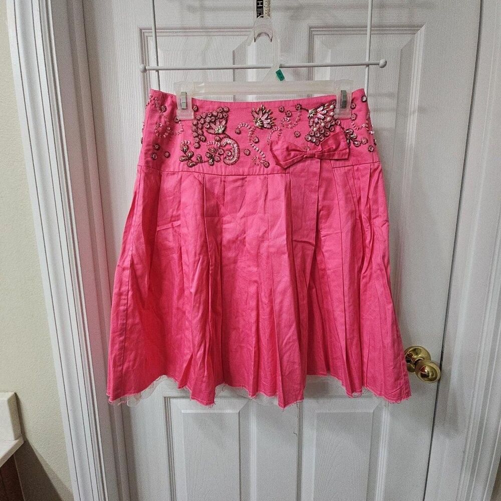 Free People Pink Embellished Pleated Skirt Size 2